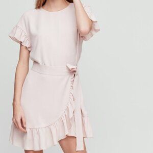 Aritzia Wilfred Ninette Dress Ruffle Tie Waist Light Pink Size XS